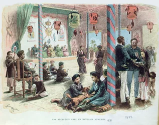 Reception in the house of an Annamite Mandarin in Tonkin, French Indo-China